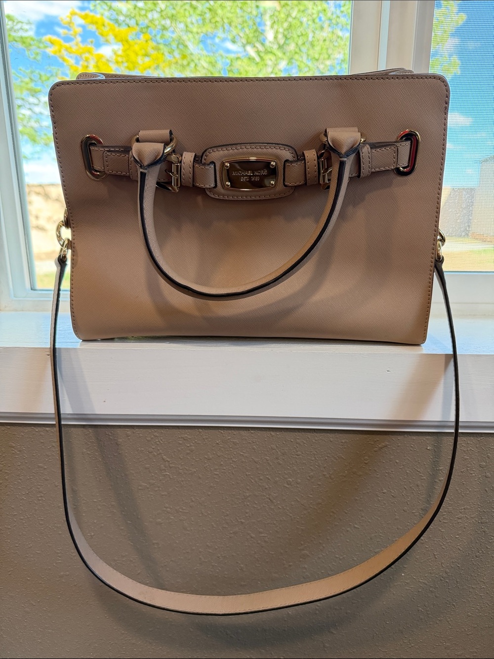 Michael Kors Neutral Taupe Saffiano Leather Satchel